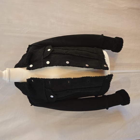 All Saints Kingsley Sherling Trucker Biker Jacket Black Size Small - Picture 3 of 15